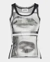 Jean Paul Gaultier Eyes And Lips Tank Top Woman Black In Polyamide In Black/grey/white