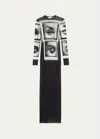 Jean Paul Gaultier Eyes And Lips Printed Mesh Maxi Dress In 000201-black/grey