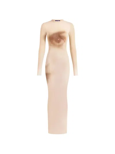 Jean Paul Gaultier Face Printed Mesh Maxi Dress In Neutral