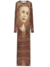 Jean Paul Gaultier Long Dress Printed Tartan Face Woman Multicolor In Polyamide In Neutrals