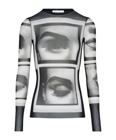 Jean Paul Gaultier Face-print Mesh T-shirt In Gray