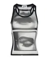 Jean Paul Gaultier Eyes And Lips Tank Top Woman Black In Polyamide In Gray