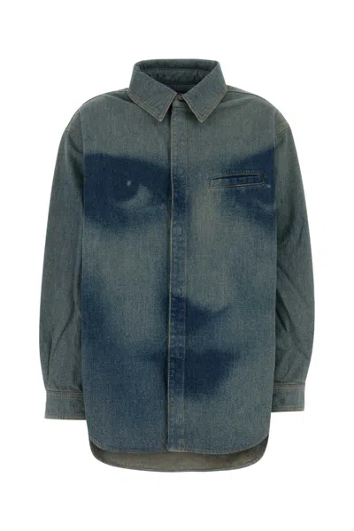Jean Paul Gaultier Face Print Oversized Denim Shirt In Blue