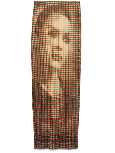 Jean Paul Gaultier Face-print Skirt In 95105030 Sepia/yellow/blue/red