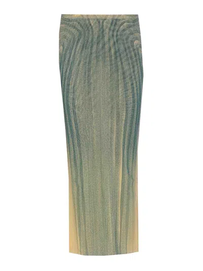 JEAN PAUL GAULTIER MESH SPIRAL PRINT LONG SKIRT