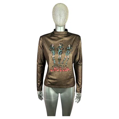 Pre-owned Jean Paul Gaultier Fall 1995 Metallic Bronze "cruella" Print Mock Neck Top In Gray