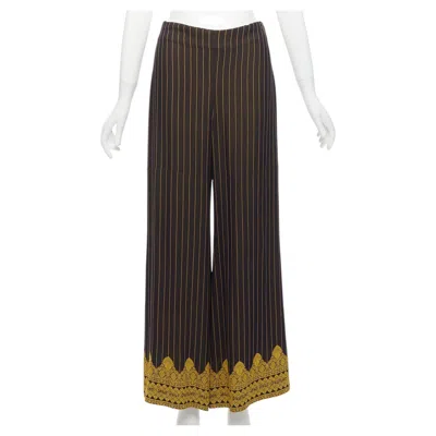 Pre-owned Jean Paul Gaultier Femme Black Gold Striped Logo Trim Wide Leg Pants It40 L