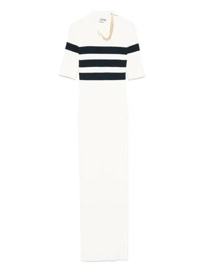 Jean Paul Gaultier Striped Knit Short Sleeve Dress In White