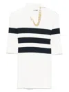 Jean Paul Gaultier High Neck Ribbed Texture Striped T-shirt In White
