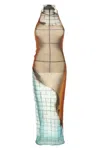 Jean Paul Gaultier Fire Printed Mesh Sleeveless Midi Dress In Multi