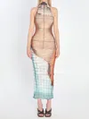 Jean Paul Gaultier Fire Printed Mesh Sleeveless Midi Dress In Multi