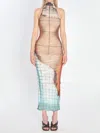 Jean Paul Gaultier Fire Printed Mesh Sleeveless Midi Dress In Multi