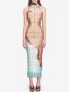 Jean Paul Gaultier Fire Printed Mesh Sleeveless Midi Dress In Multi
