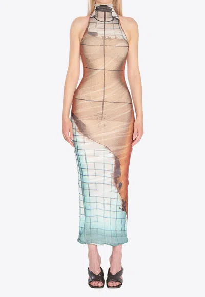 Jean Paul Gaultier Fire Print High-neck Maxi Dress