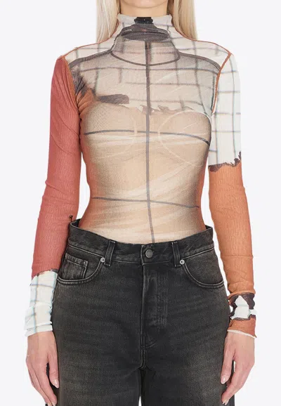JEAN PAUL GAULTIER FIRE PRINT HIGH-NECK TOP
