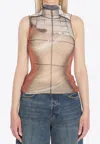 Jean Paul Gaultier Printed Tulle The Fire Tank Top In Multi