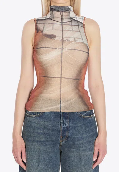 JEAN PAUL GAULTIER FIRE PRINT HIGH-NECK TOP