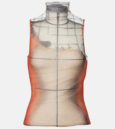 Jean Paul Gaultier Fire Tulle Top In Multi