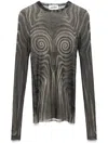 Jean Paul Gaultier Mesh Top With Geometric Pattern And Spiral Print In Black