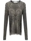 Jean Paul Gaultier Mesh Top With Geometric Pattern And Spiral Print