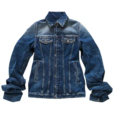 Pre-owned Jean Paul Gaultier Fitted Denim Jacket With Oversized Sleeves 'vintage Blue' | Women's Size M