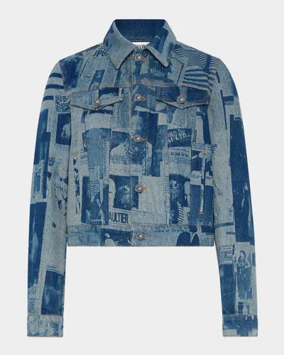 Jean Paul Gaultier Fitted Denim Journal Jacket In Blue