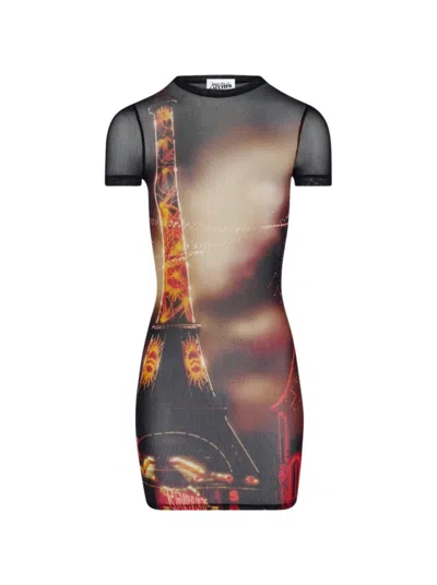Jean Paul Gaultier Fitted Mesh Mini Dress With Pigalle City Print In Multicolor
