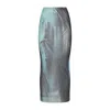 Jean Paul Gaultier Mesh Printed Water Long Skirt In Blue