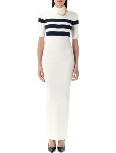 Jean Paul Gaultier Striped Long Knit Dress In White