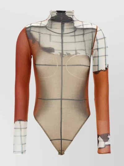 Jean Paul Gaultier 'flame Graphic High Neck Sheer Bodysuit'