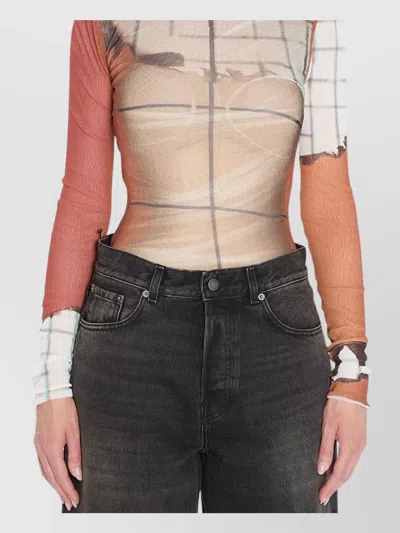 JEAN PAUL GAULTIER FLAME PRINT SHEER MOHAIR BODYSUIT