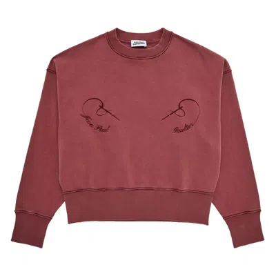 Pre-owned Jean Paul Gaultier Fleece Sweatshirt Embroidered Needles  'burgundy' | Women's Siz In Red