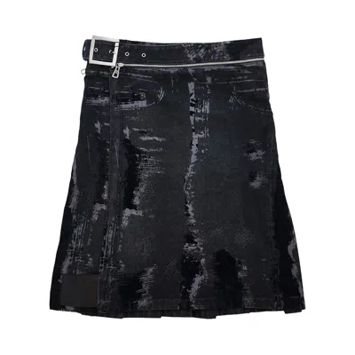 Pre-owned Jean Paul Gaultier Flocked Denim Kilt 'black' | Women's Size 38