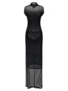 Jean Paul Gaultier Sheer Mesh Maxi Dress With Cap Sleeves In Black