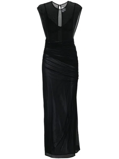 Jean Paul Gaultier Flocked-logo Maxi Dress In Black