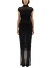 Jean Paul Gaultier Sheer Fabric Floor-length Dress With Cap Sleeves In Black