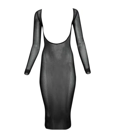 Jean Paul Gaultier Flocked-logo Mesh Midi Dress In Black