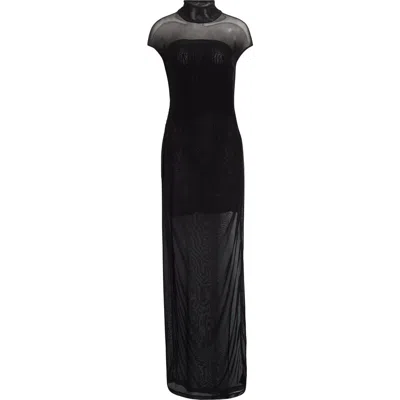 Jean Paul Gaultier Flocked Polka Dot Sleeveless Mesh Dress In Black