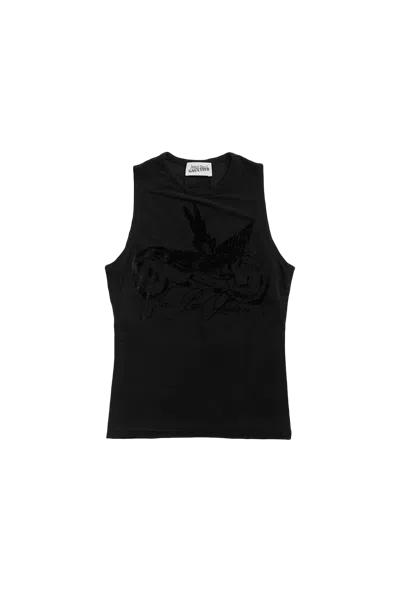 Jean Paul Gaultier Flocked "the Tattoo" Ruban Tank Top Black