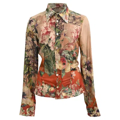 Jean Paul Gaultier Floral Print Button Down Shirt In Multicolor Silk