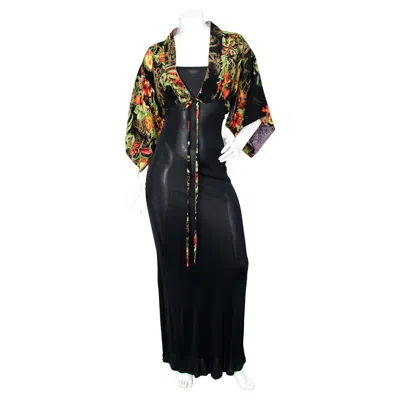 Pre-owned Jean Paul Gaultier Floral Print Cropped Kimono & Maxi Dress Set Circa 1990s In Black