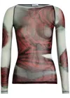 Jean Paul Gaultier Women Blurry Roses Medaillon Print Mesh Boat Neck Top In Red
