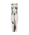 Jean Paul Gaultier Crew Neck Floral Print Midi Dress With Side Slit In White