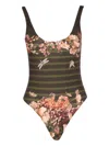 Jean Paul Gaultier Women Mariniere Grape Printed Swimsuit In Green