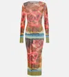 Jean Paul Gaultier Rose-print Mesh Midi Dress In Red