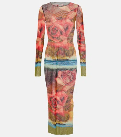 JEAN PAUL GAULTIER FLORAL SEMI-SHEER MIDI DRESS