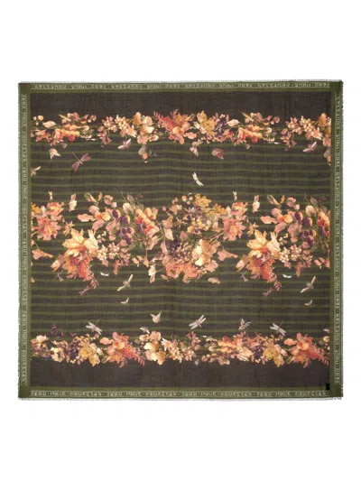 Jean Paul Gaultier Floral Striped Scarf In Brown
