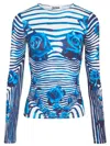 Jean Paul Gaultier White & Blue Flower Body Morphing Long Sleeve T-shirt In Blue