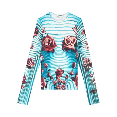 Pre-owned Jean Paul Gaultier Flower Body Morphing Long-sleeve Top 'blue/red/white'