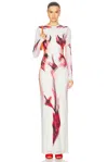 Jean Paul Gaultier Double-layered Printed Maxi Dress In Mint  Pale Pink  & Red